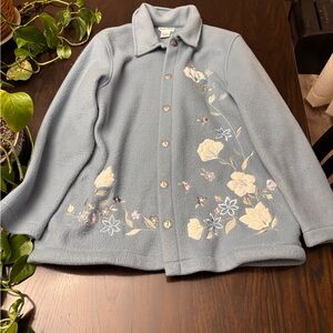 Alfred Dunner Sky Blue Teddy Jacket with Floral Design